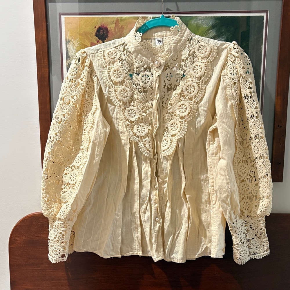 Vintage-Inspired Cream Lace Blouse